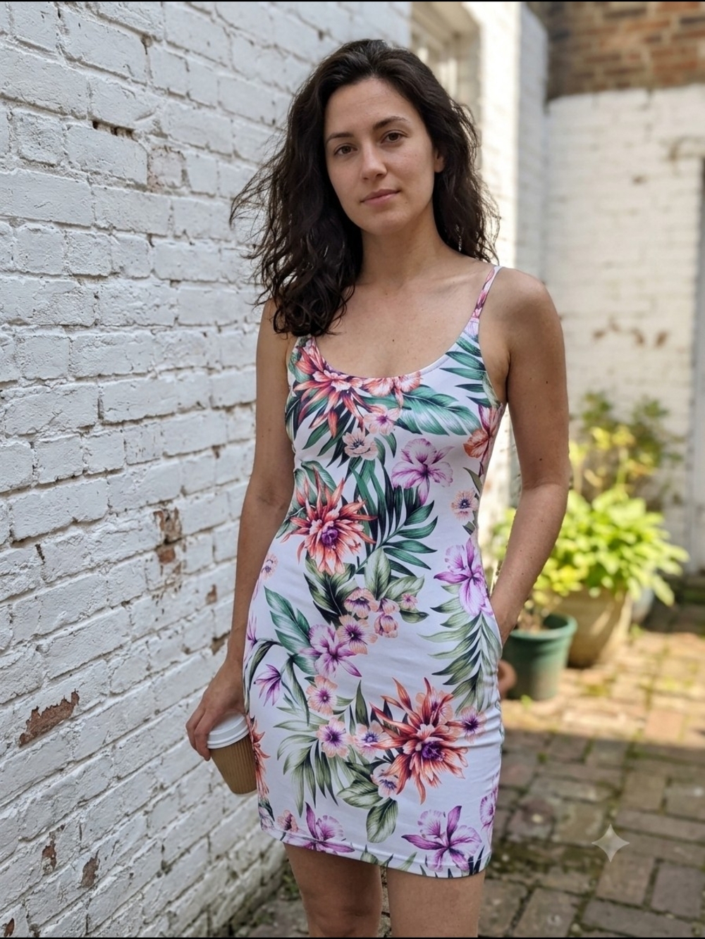Revamped Women's Floral Tropical Spaghetti Strap Bodycon Mini Summer Dress